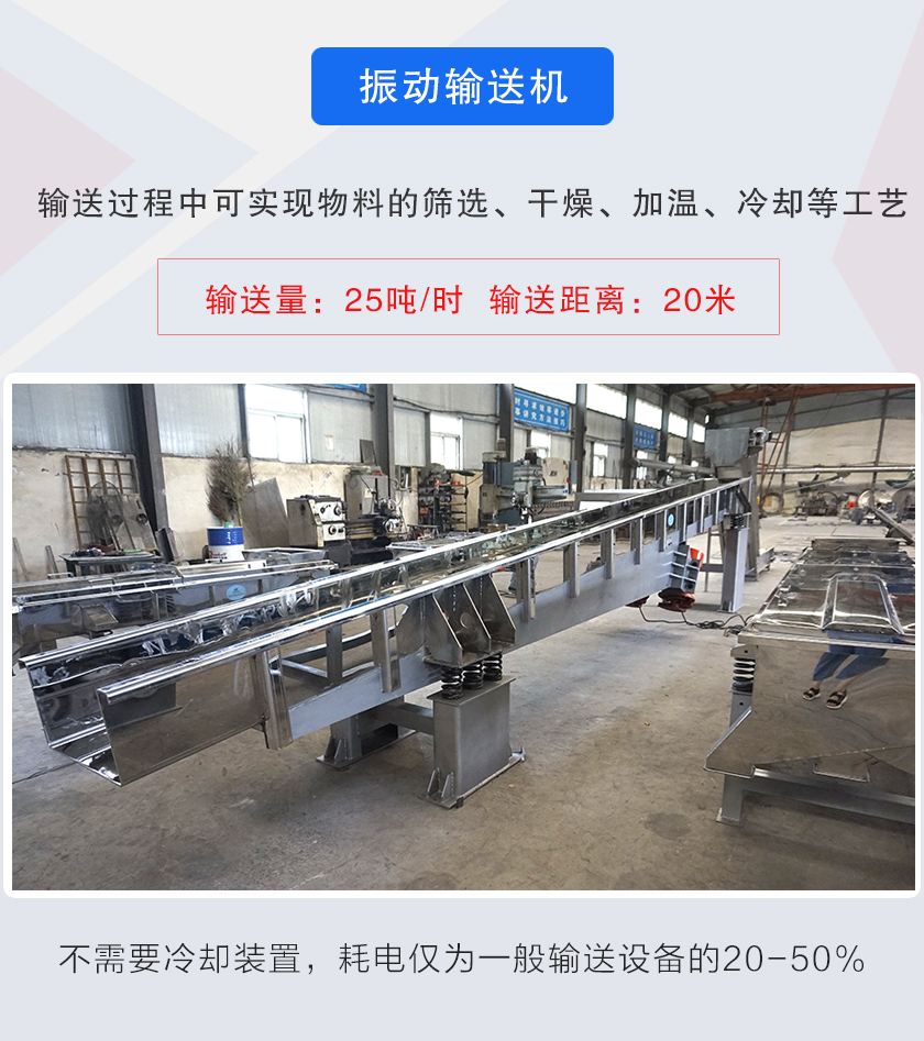 输送过程中可实现物料的筛选、干燥、加温、冷却等工艺