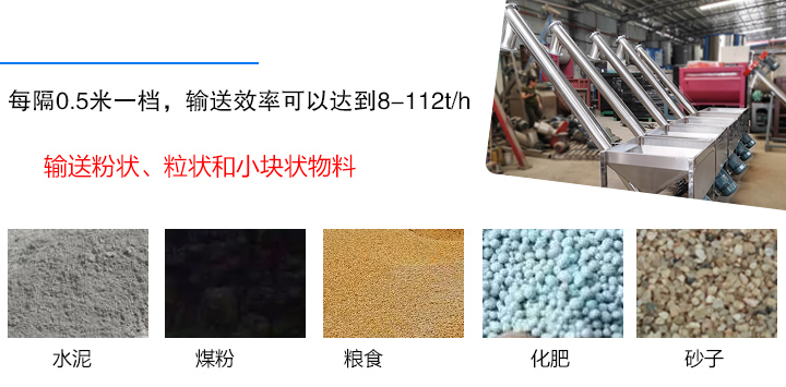 输送粉状、粒状和小块状物料，如水泥、煤粉、粮食、化肥、灰渣、砂子等