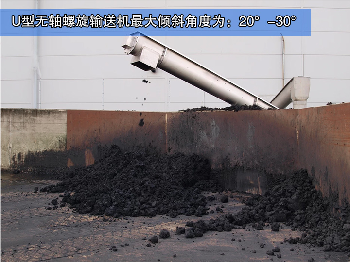  U型无轴螺旋输送机倾斜角度为20°-30°